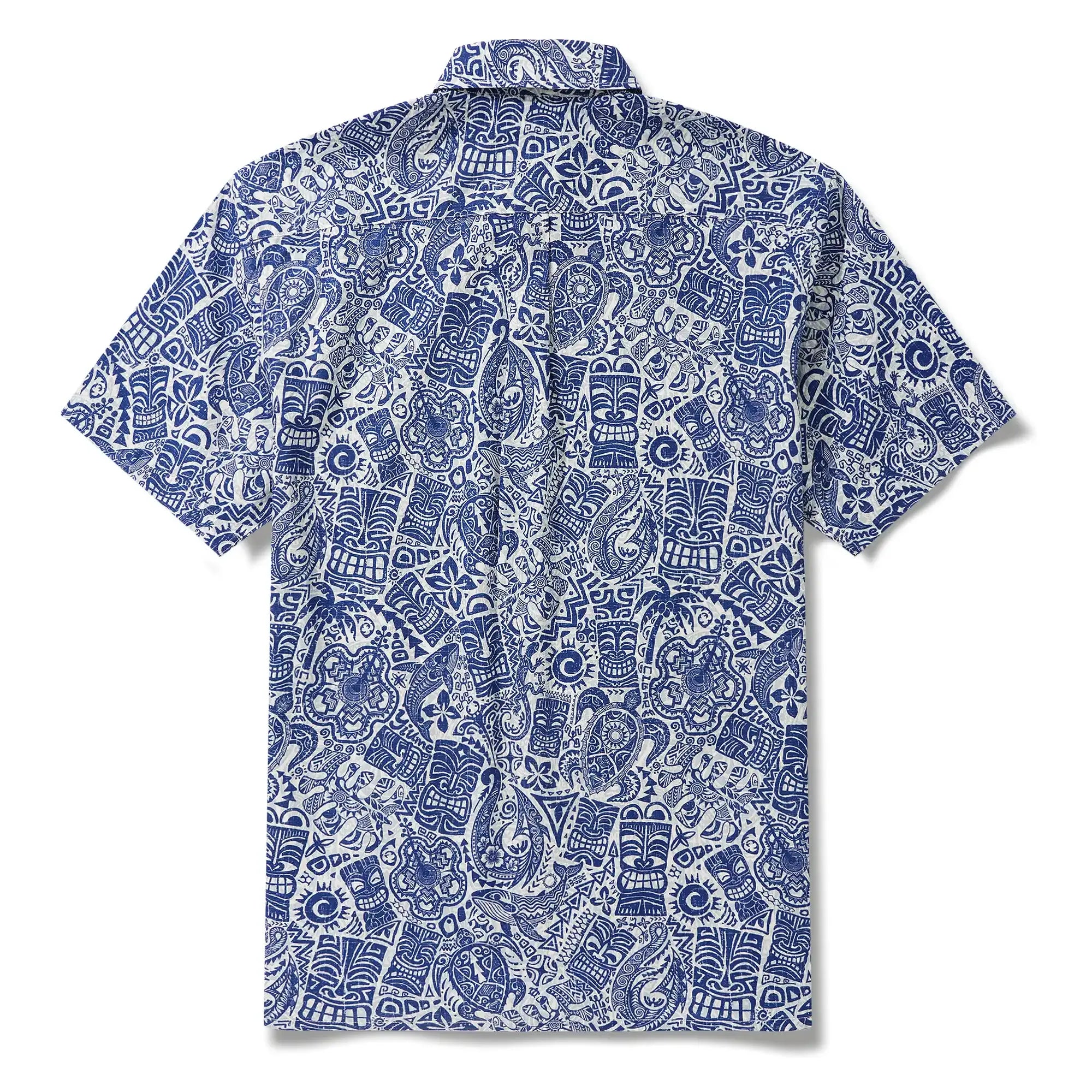 Men's Hawaiian Shirt Short Sleeve Button-down 100% Cotton Blue Retro Totem