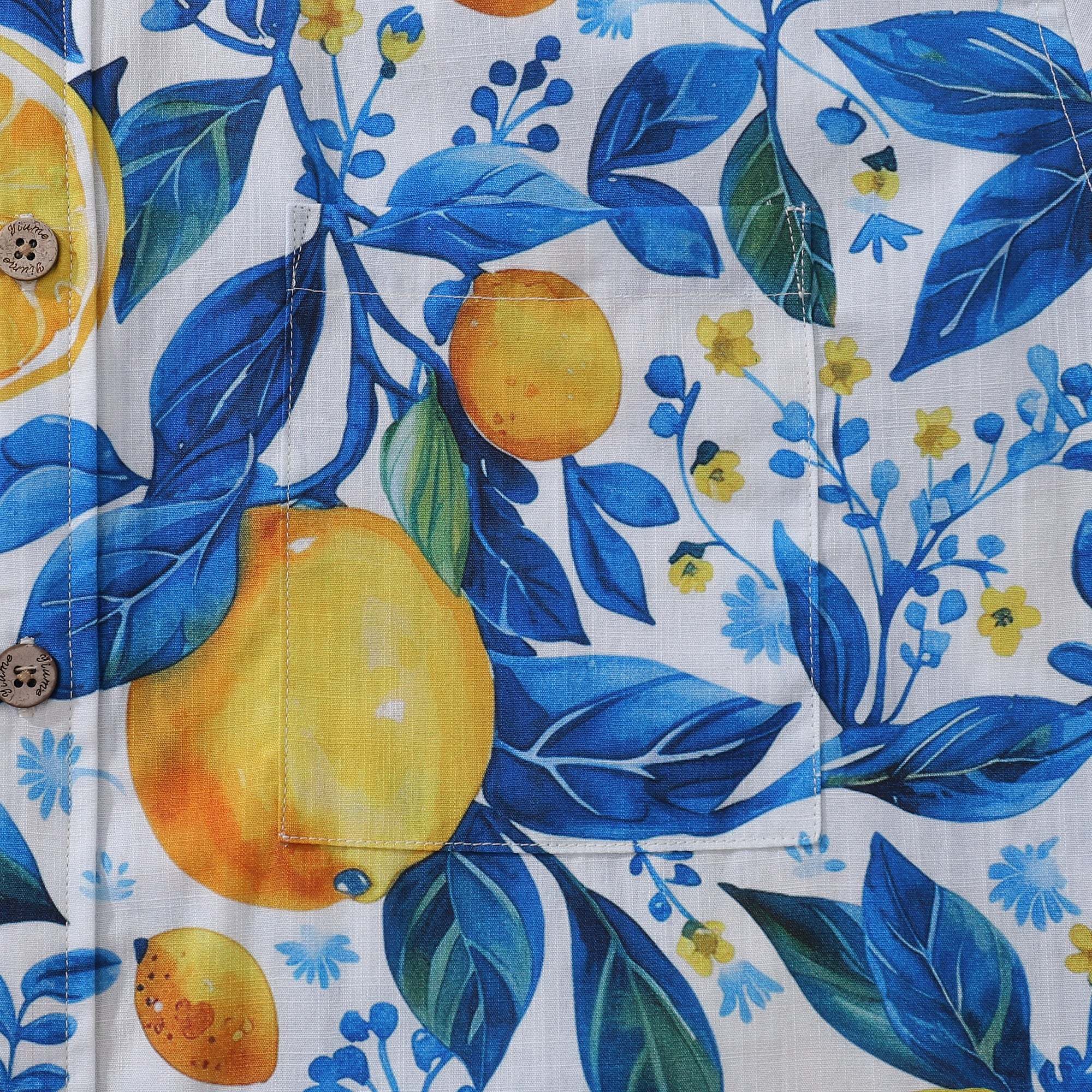 Hawaiian Shirt For Men Button-down Lemon Shirt Short Sleeve 100% Cotton Shirt Summer Lemon