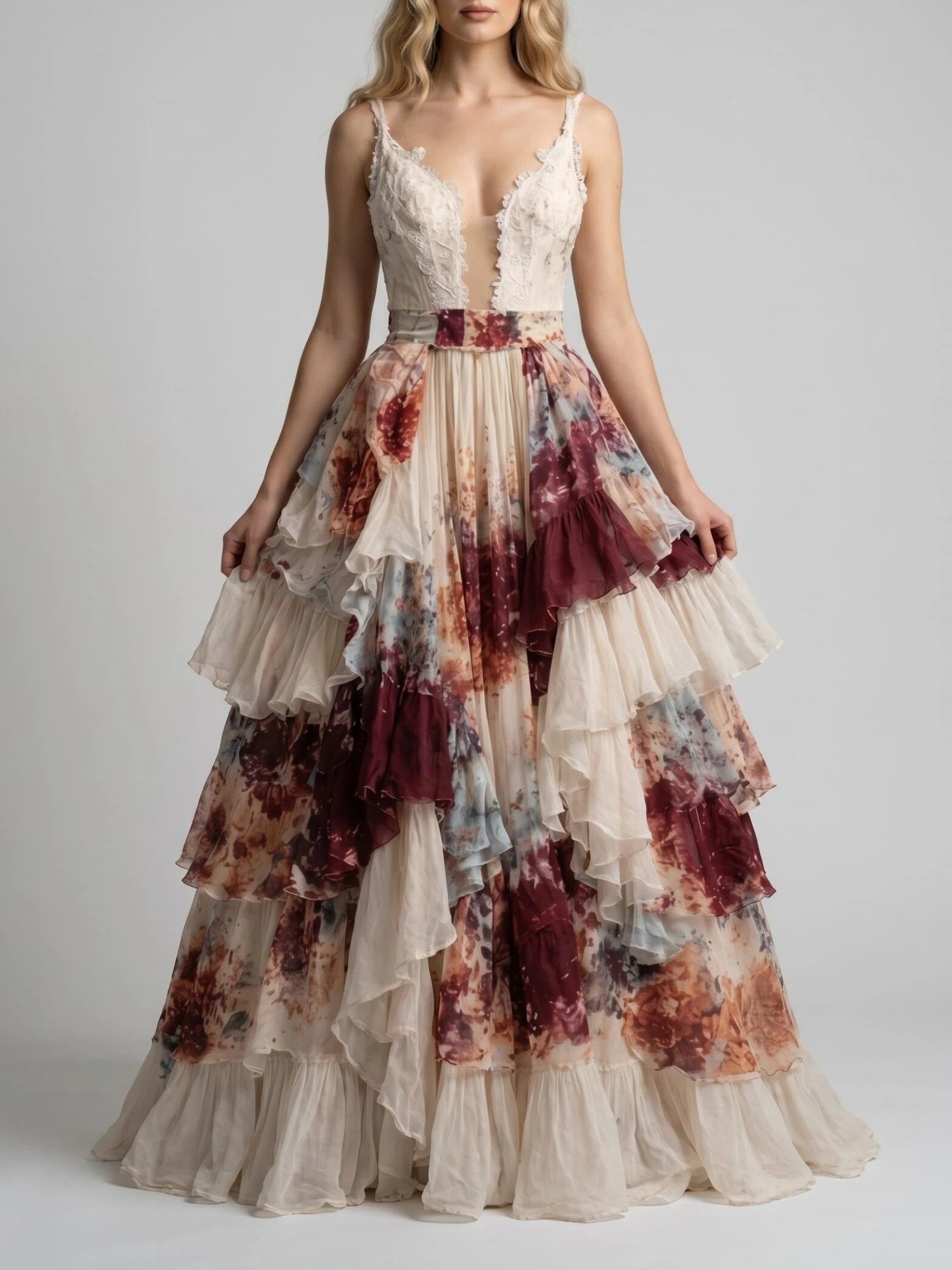 Vintage Floral Ruffle Tiered Maxi Dress