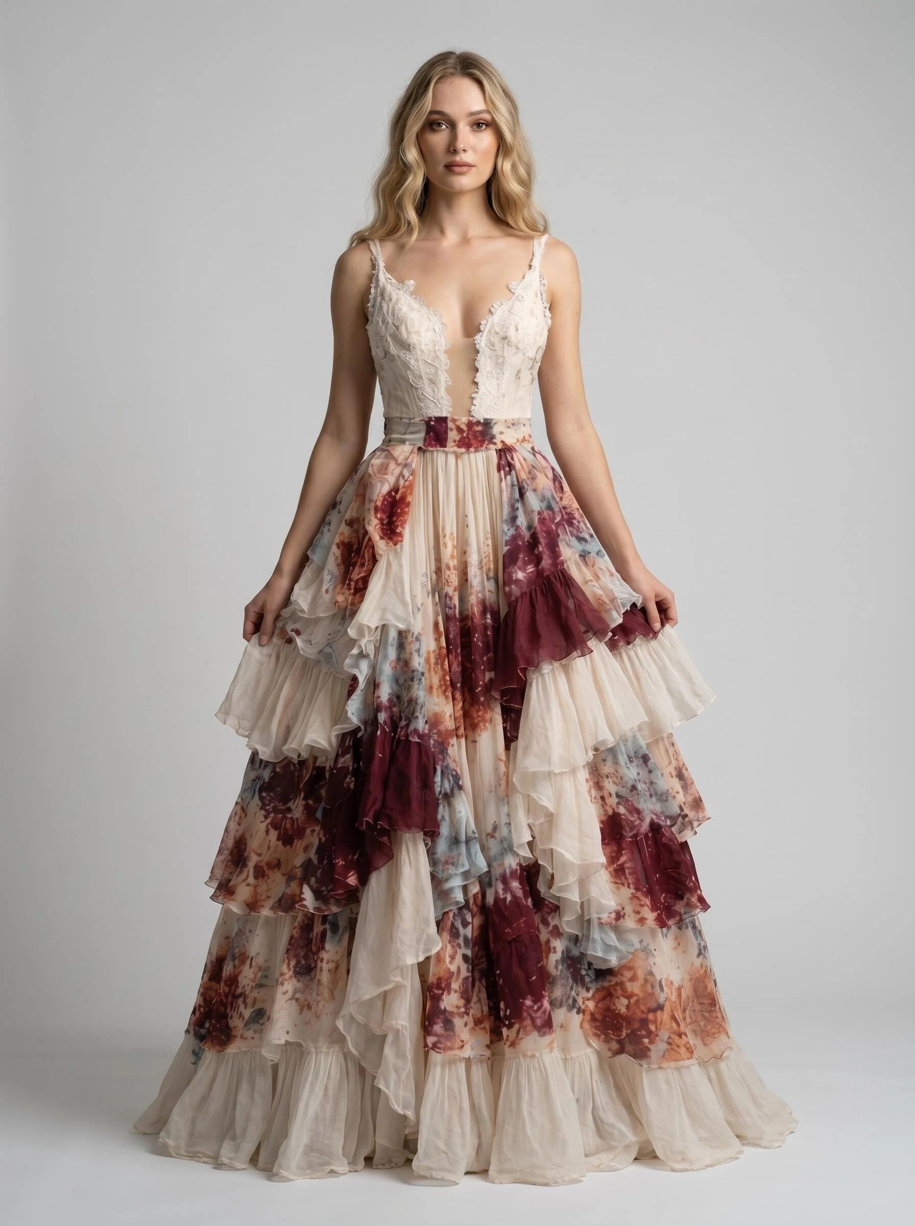 Vintage Floral Ruffle Tiered Maxi Dress