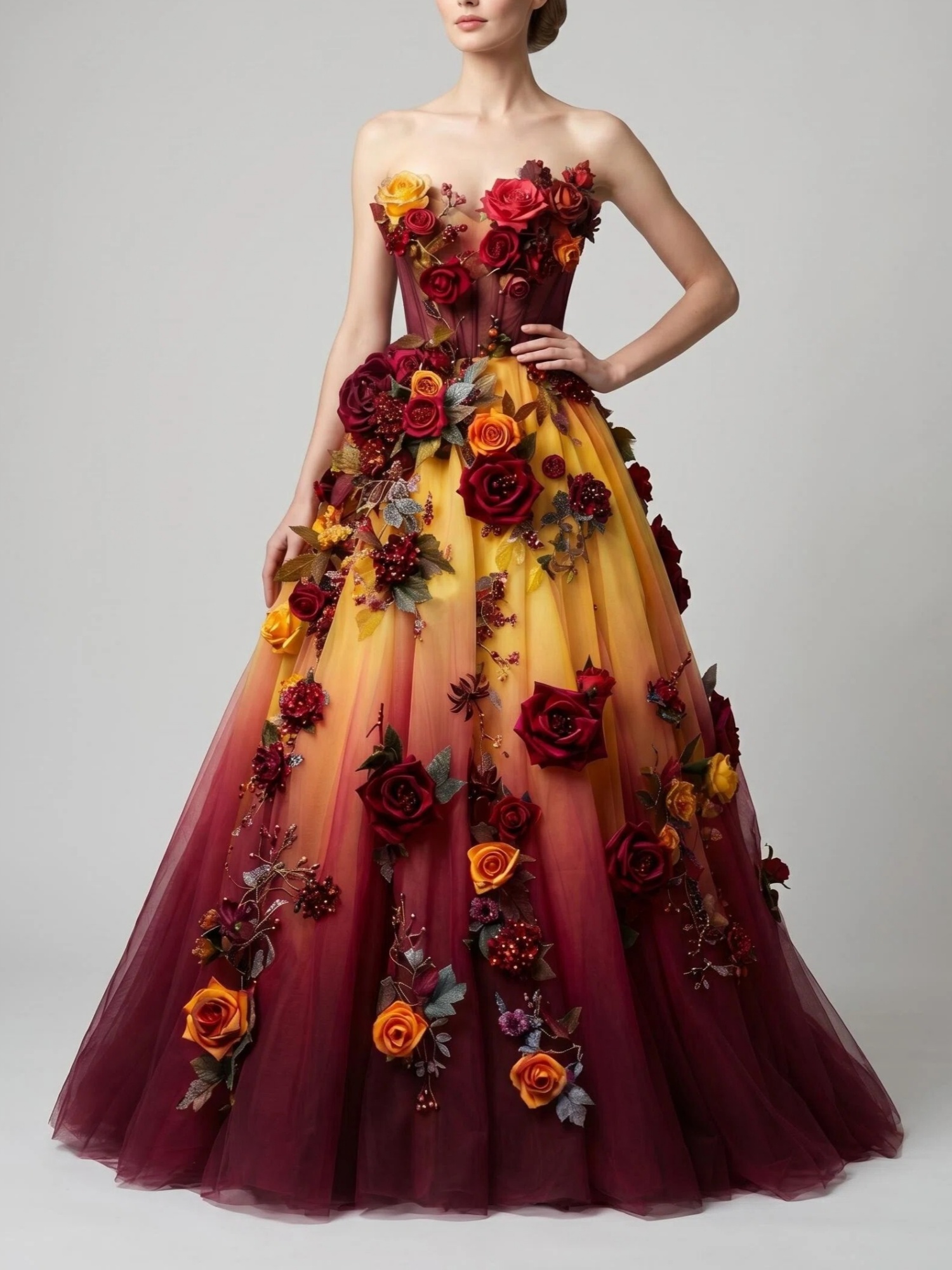 Strapless Ombre Tulle A‑Line Evening Gown
