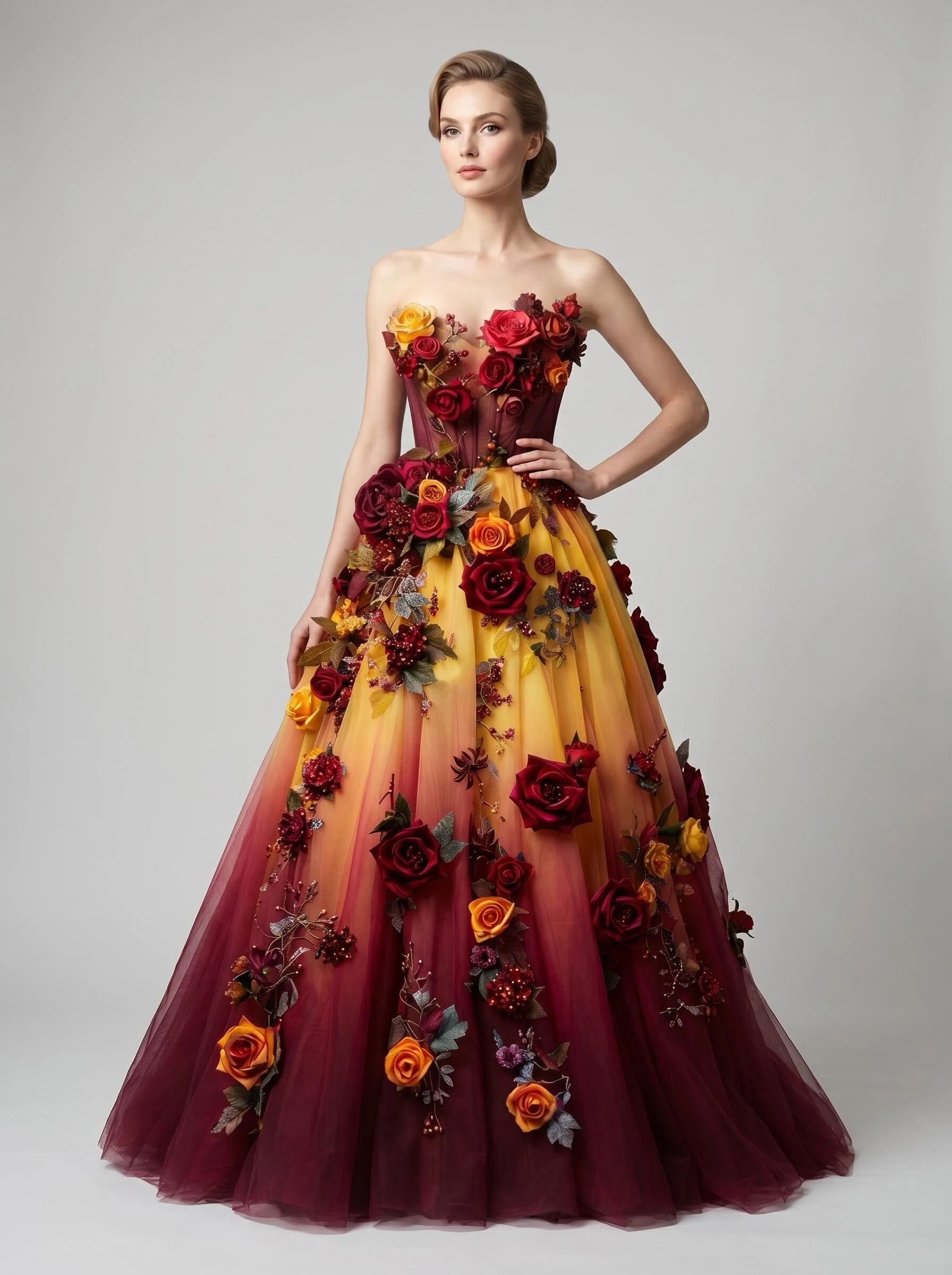 Strapless Ombre Tulle A‑Line Evening Gown