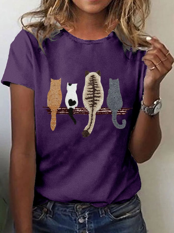 🐱Women's Cat Back Pattern Printed Casual Tee💛100% For Shelter Pets🐱🐶