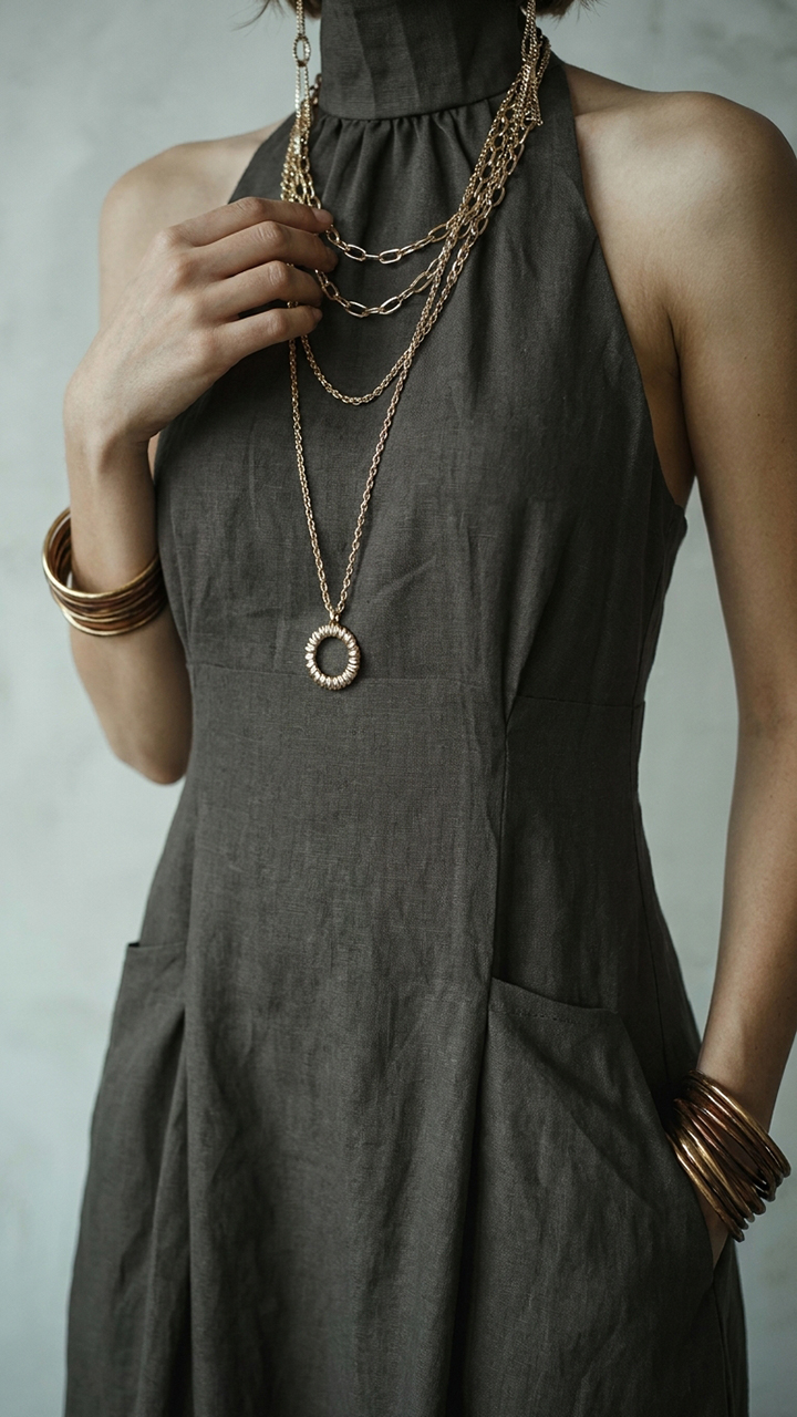  Sleeveless Pocketed Pleated Casual Elegant Long Dress