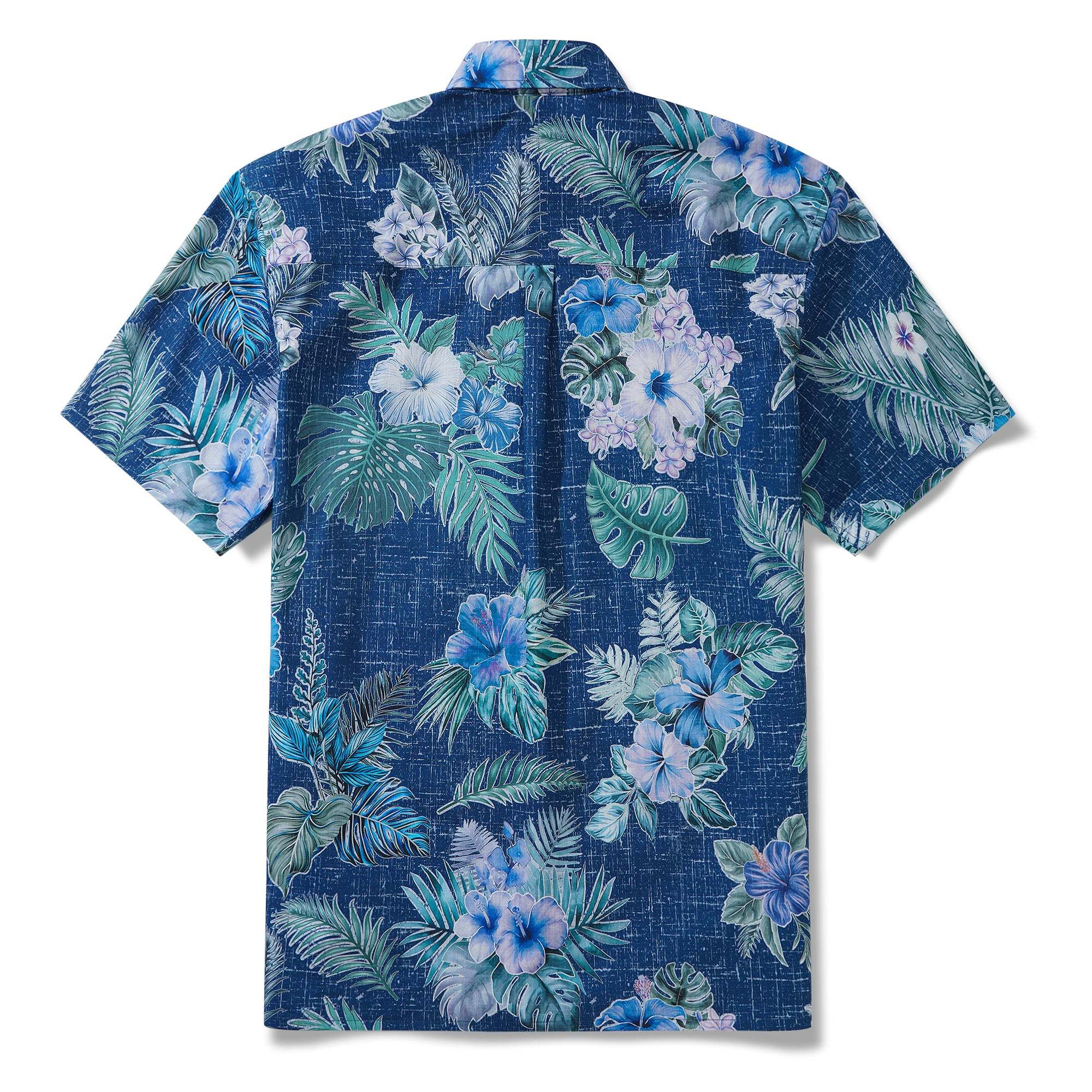 Men's Hawaiian Shirt Short Sleeve Button-down 100% Cotton Green Tranquil Blue Blossoms
