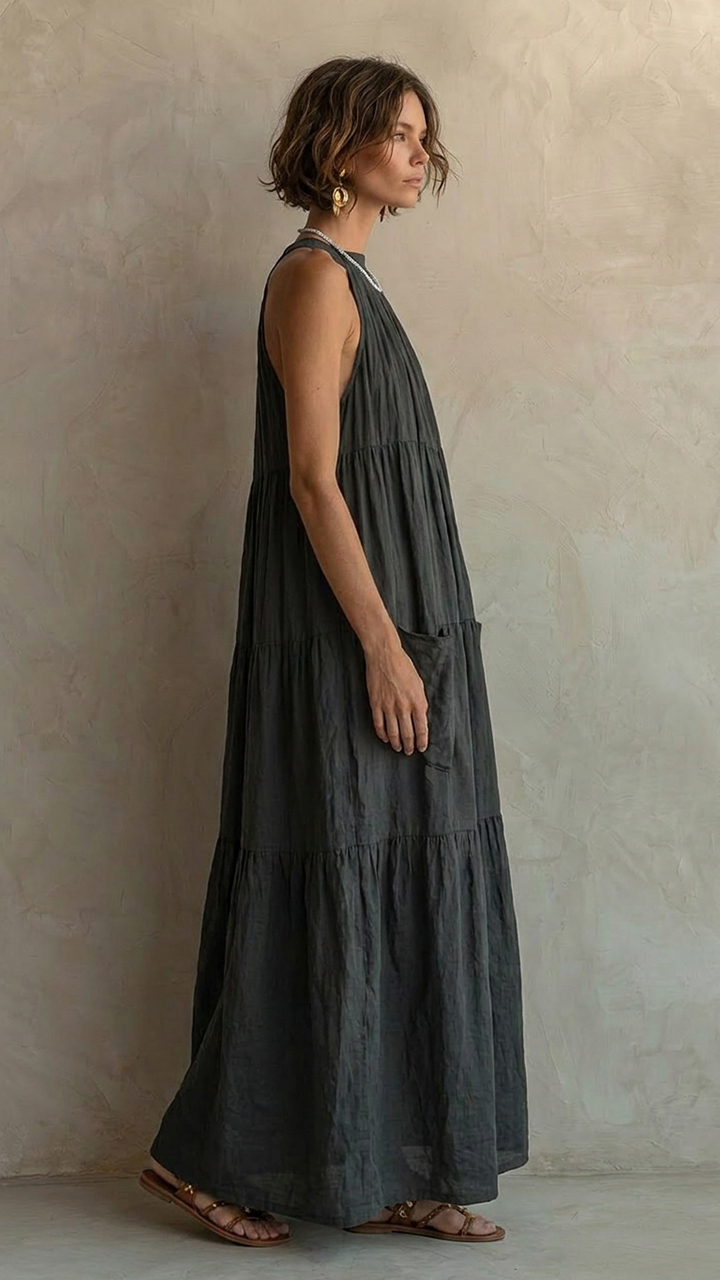Sleeveless Loose Fit Pocketed Casual Summer Boho Long Dress