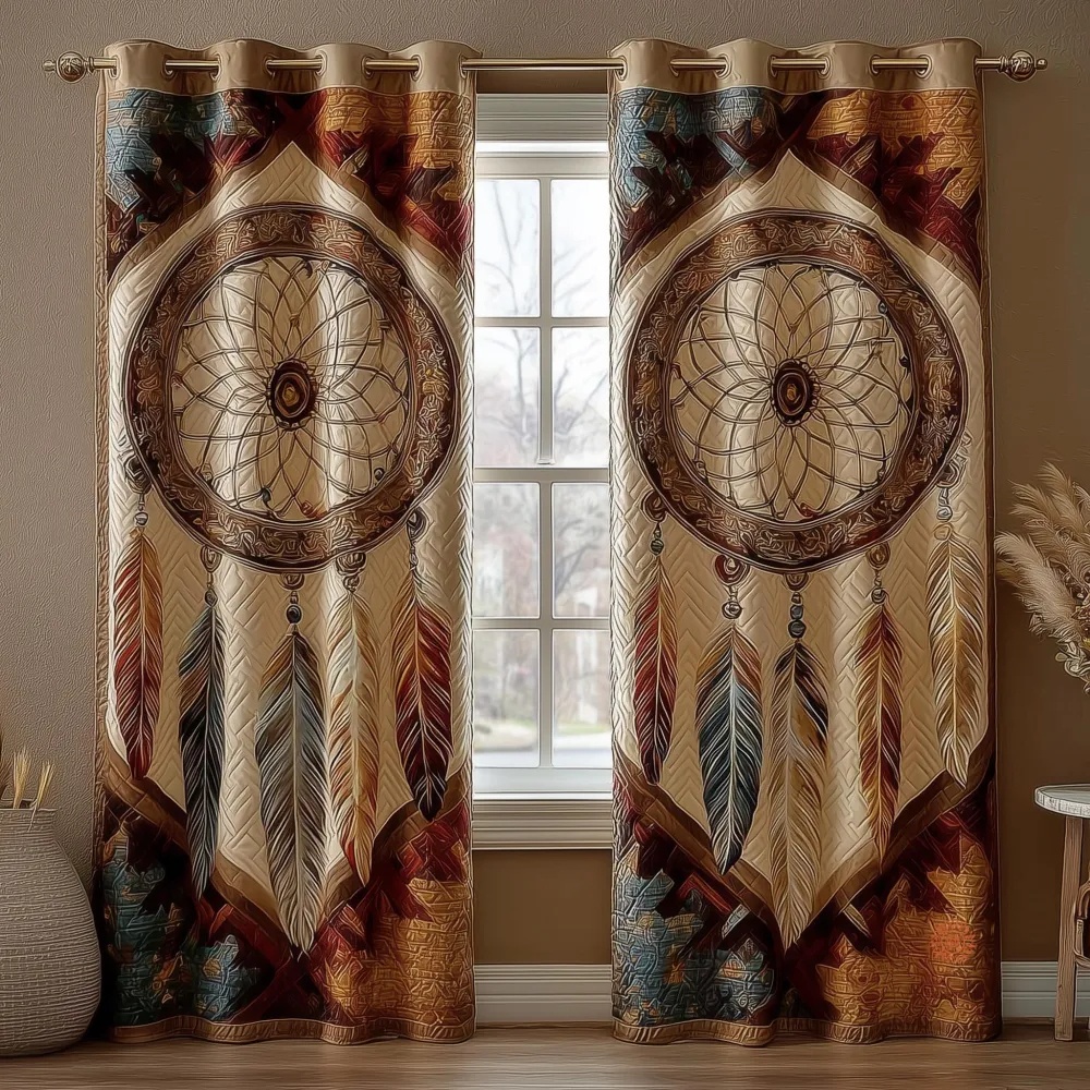 Bohemian Dreamcatcher & Feather Embroidered Knitwear Quilted Curtains