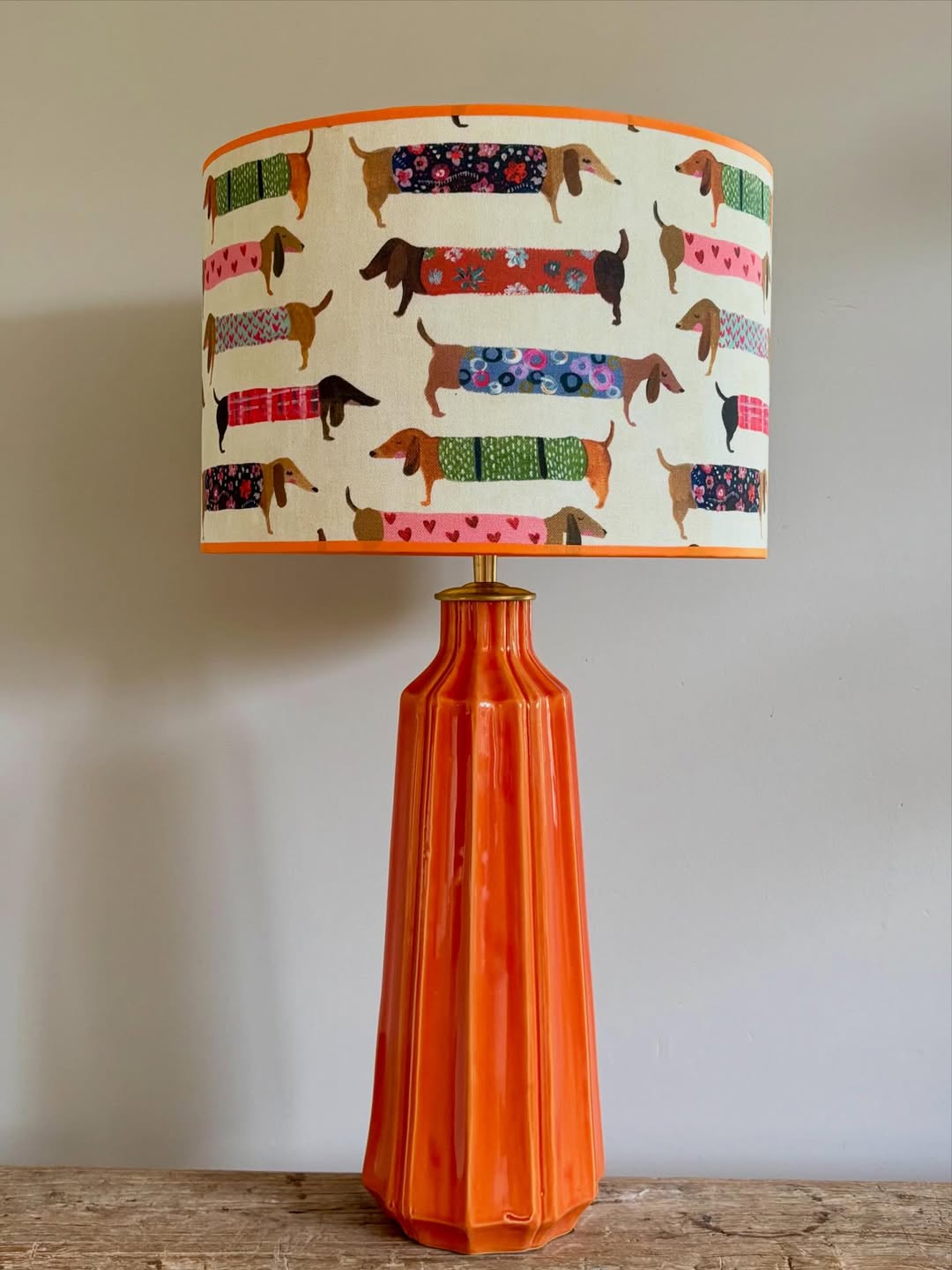 Playful Dachshund Print Orange Ceramic Table Lamp