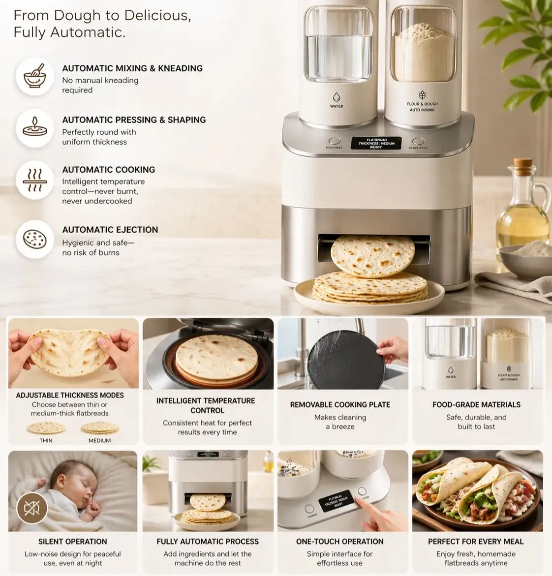 roomlightideas™ Smart Automatic Tortilla Maker - Fresh Corn & Flour Tortillas in Minutes