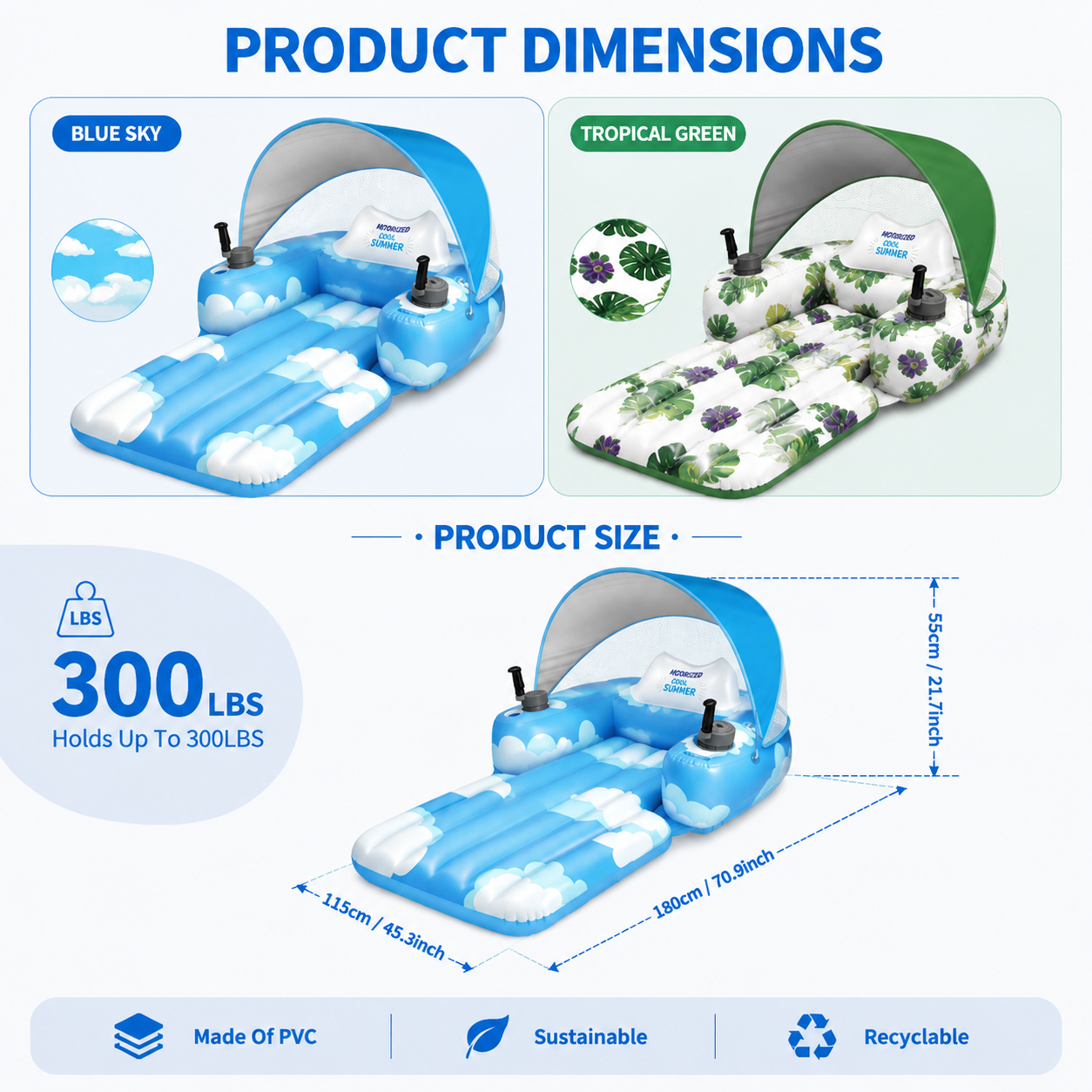 Motorized Inflatable Pool Float with UPF50+ Sun Canopy