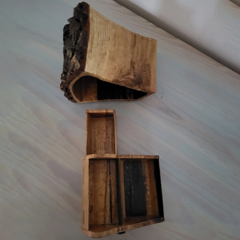 Oak Jewelry Log Box with Bark