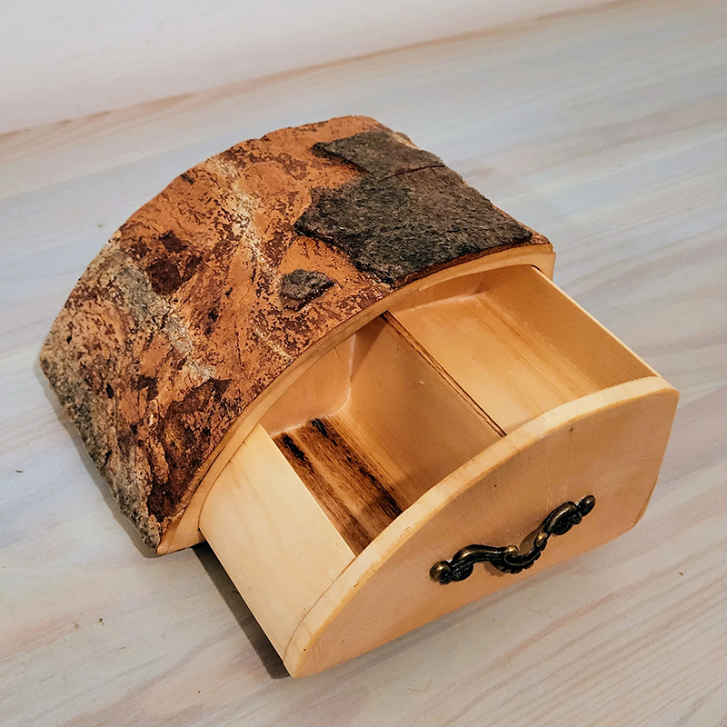 Rustic Ash Jewelry Box with Bark