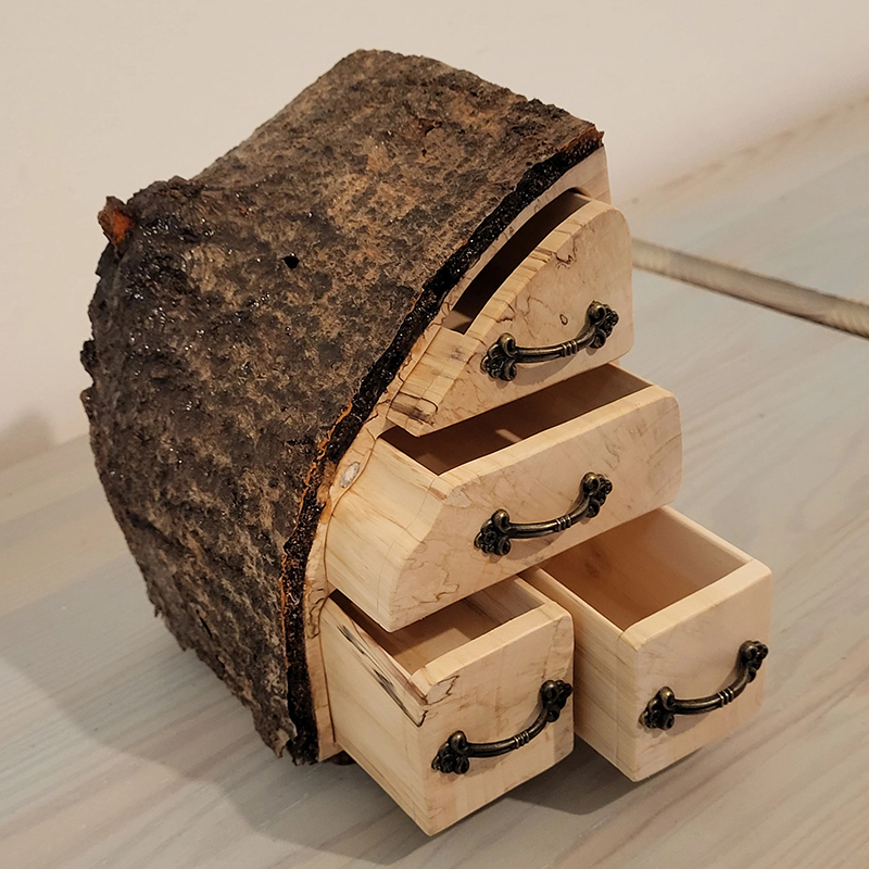 Handcrafted Tree Stump 4-Drawer Wood Box