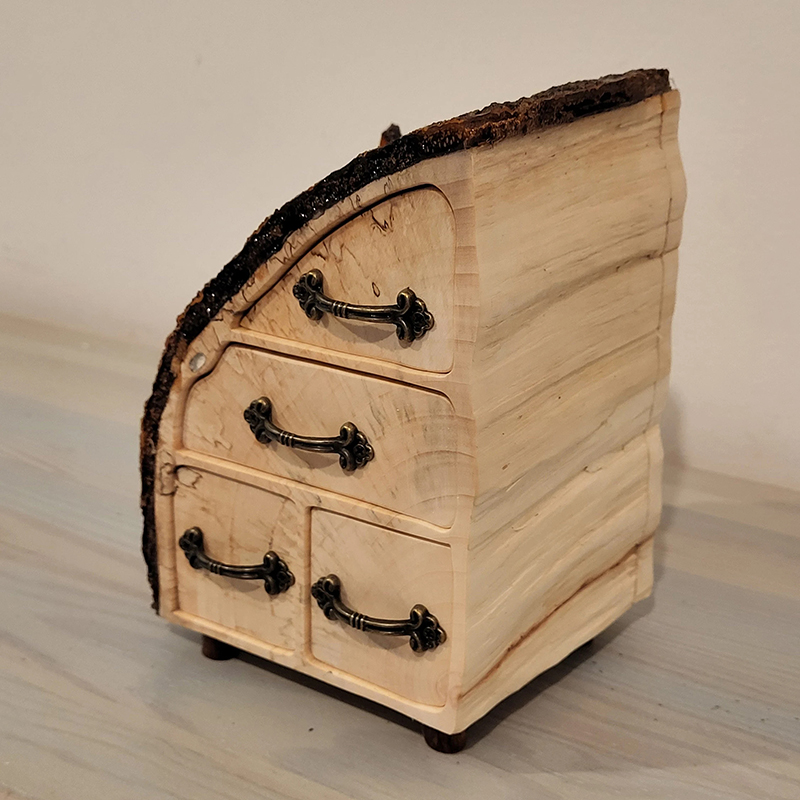 Handcrafted Tree Stump 4-Drawer Wood Box
