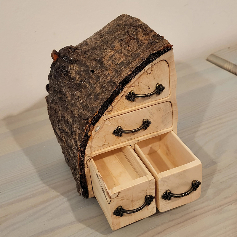 Handcrafted Tree Stump 4-Drawer Wood Box