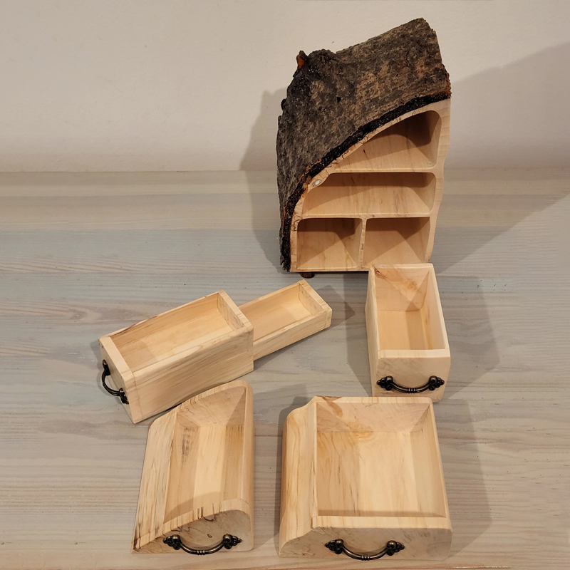 Handcrafted Tree Stump 4-Drawer Wood Box