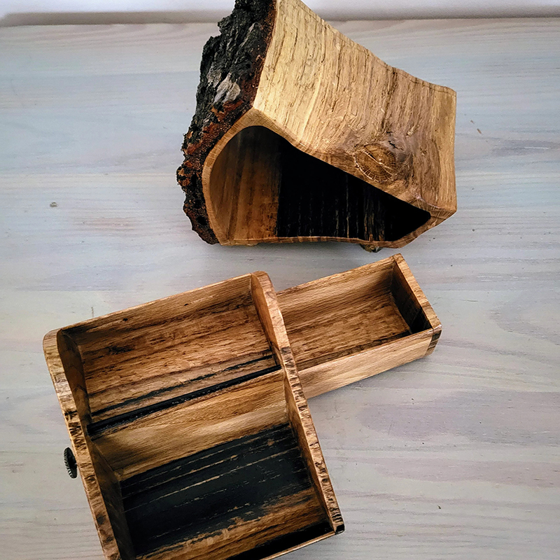 Oak Jewelry Log Box with Bark