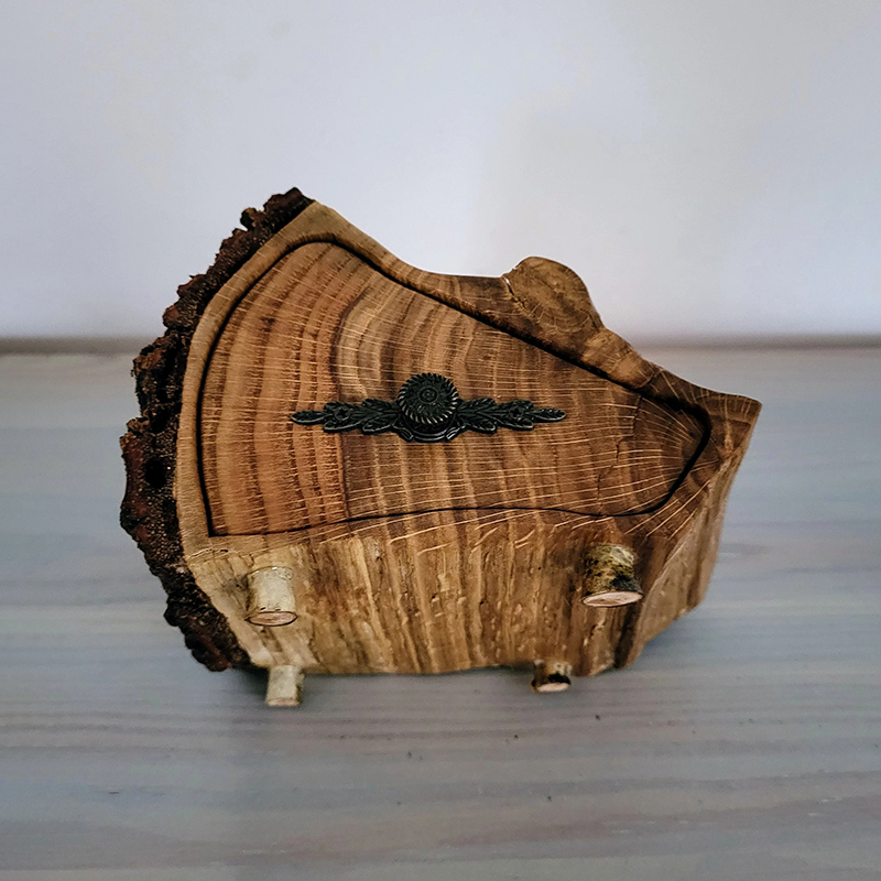 Oak Jewelry Log Box with Bark