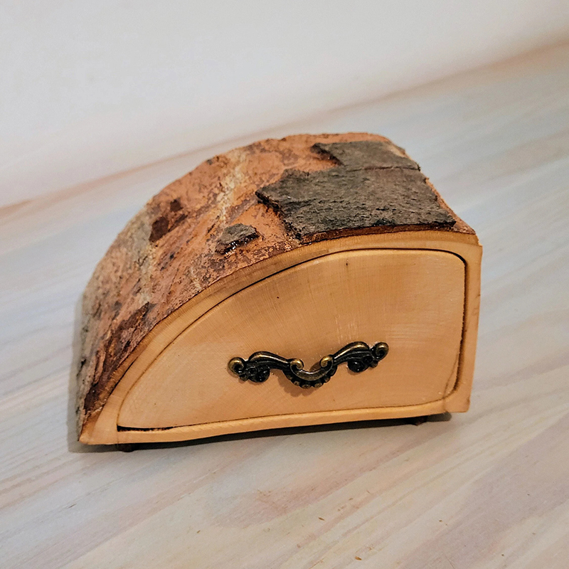 Rustic Ash Jewelry Box with Bark