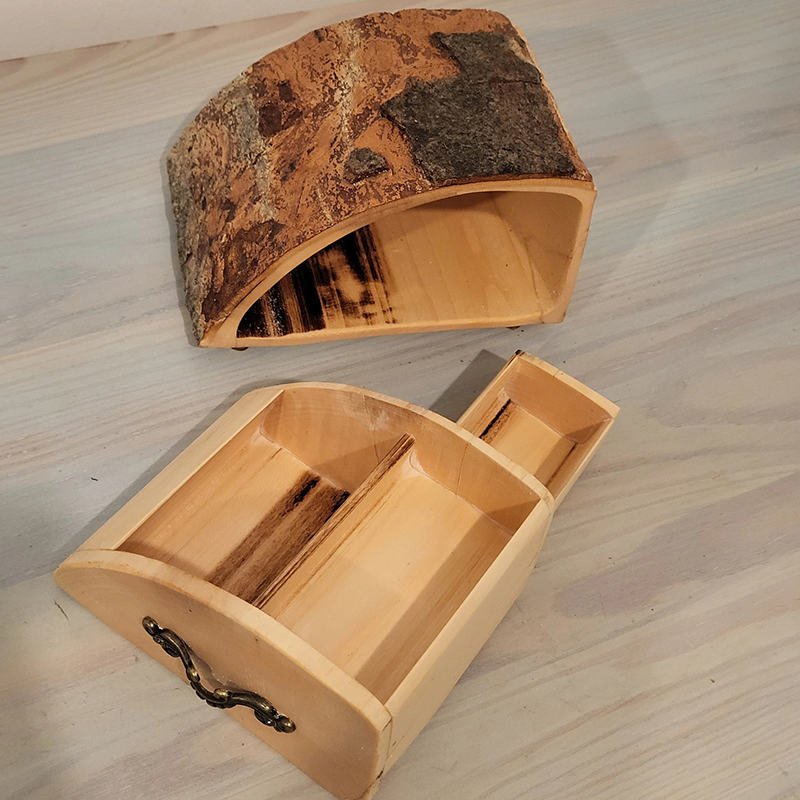 Rustic Ash Jewelry Box with Bark