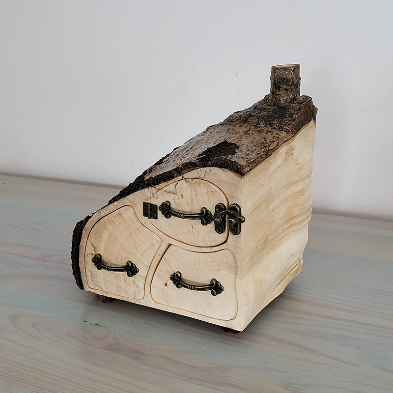 Handmade Rustic Tree Bark Storage Cabinet with Drawers