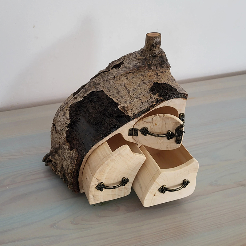 Handmade Rustic Tree Bark Storage Cabinet with Drawers