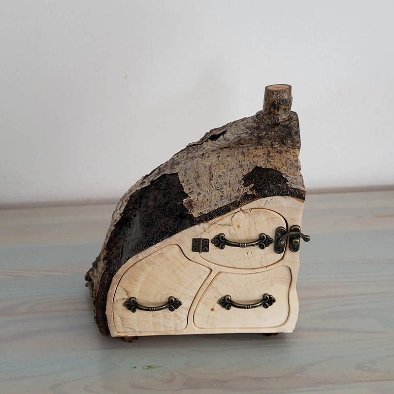 Handmade Rustic Tree Bark Storage Cabinet with Drawers