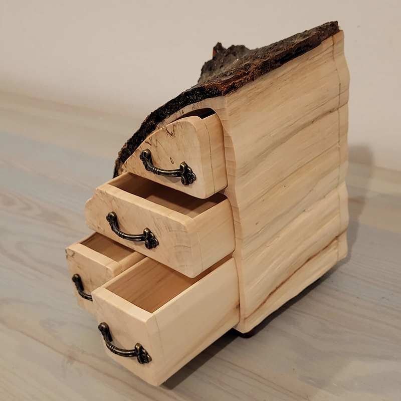 Handcrafted Tree Stump 4-Drawer Wood Box