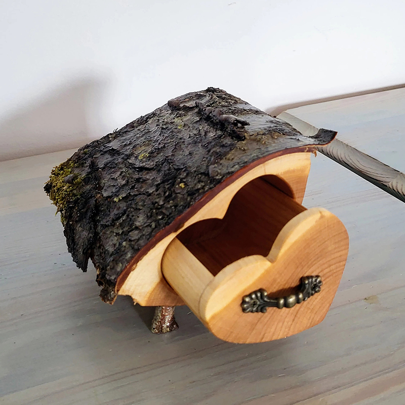 Upcycled cherry Jewelry Box with Bark and Moss