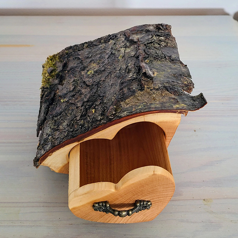 Upcycled cherry Jewelry Box with Bark and Moss