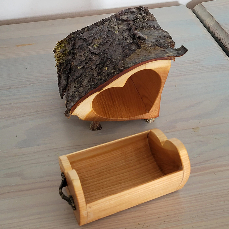 Upcycled cherry Jewelry Box with Bark and Moss