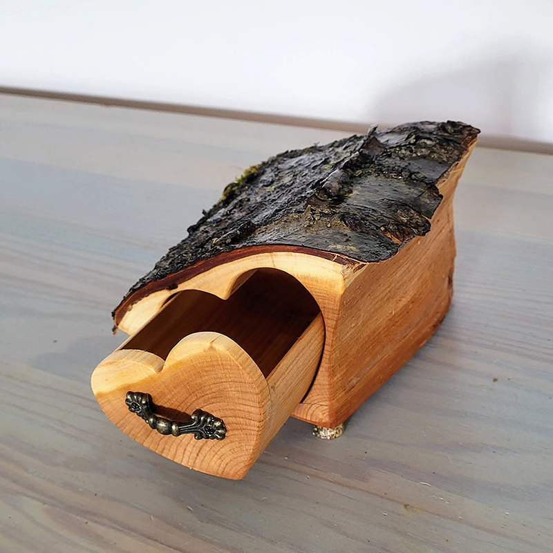 Upcycled cherry Jewelry Box with Bark and Moss