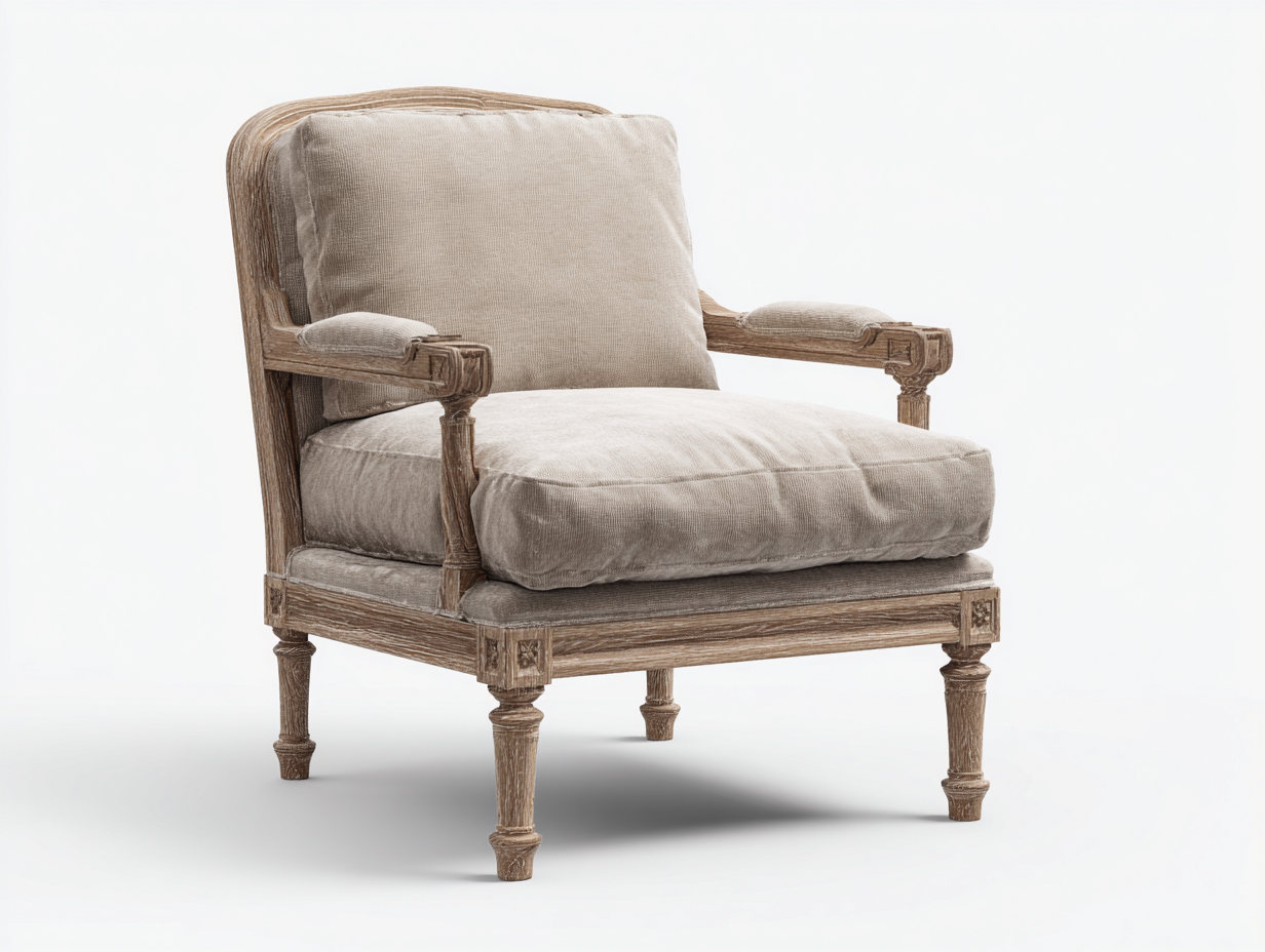 Sillón de tela con estructura de madera 78x82x88 cm - beige y marrón - diseño clásico para salón y dormitorio-Cottaden