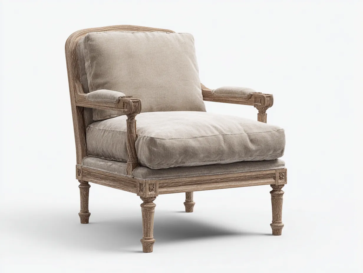 Sillón de tela con estructura de madera 78x82x88 cm - beige y marrón - diseño clásico para salón y dormitorio-Cottaden