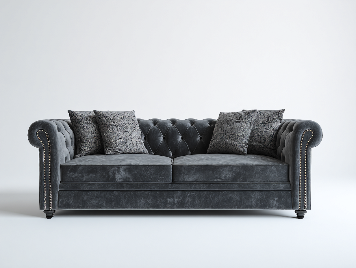 Sofá 2 plazas tapizado capitoné con reposabrazos enrollados 185x90x85 cm - gris oscuro - diseño clásico elegante-Cottaden