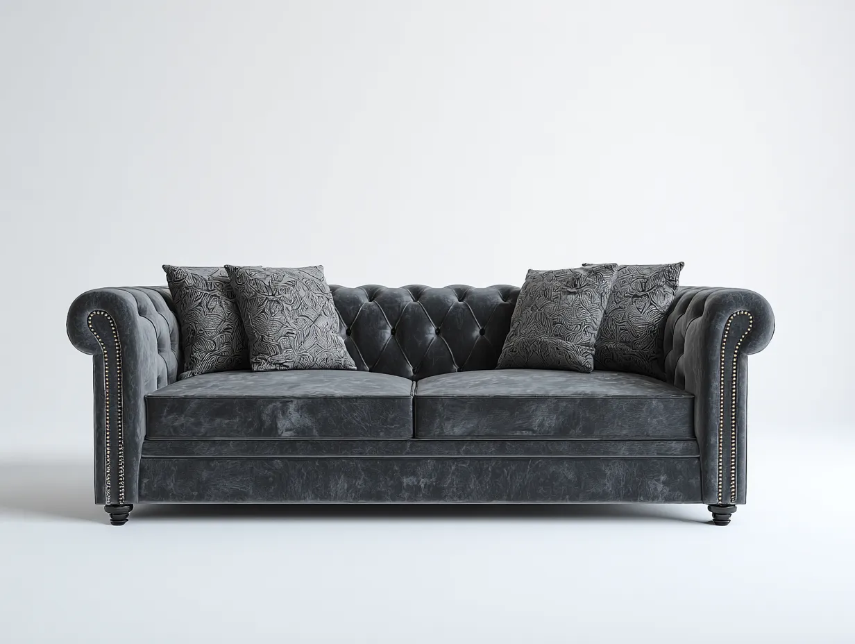 Sofá 2 plazas tapizado capitoné con reposabrazos enrollados 185x90x85 cm - gris oscuro - diseño clásico elegante-Cottaden