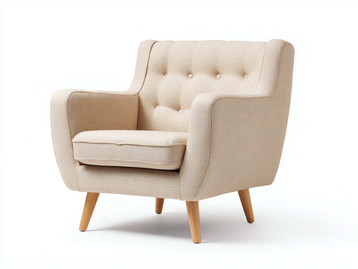 Sillón de tela acolchado capitoné con patas de madera 88x82x86 cm - beige - diseño moderno confortable-Cottaden