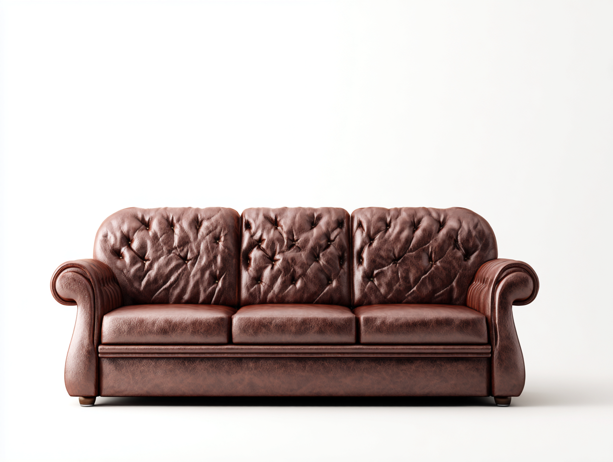 Sofás 3 plazas de cuero sintético 205x90x85 cm - marrón - diseño clásico capitoné para salón-Cottaden