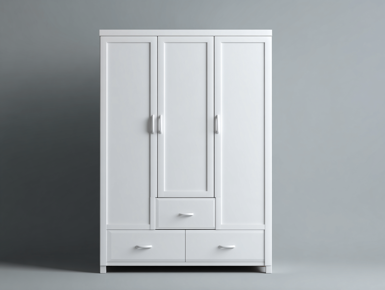 Armario de dormitorio con 3 puertas y 3 cajones 150x60x200 cm - blanco - diseño moderno funcional-Pinemyhaus