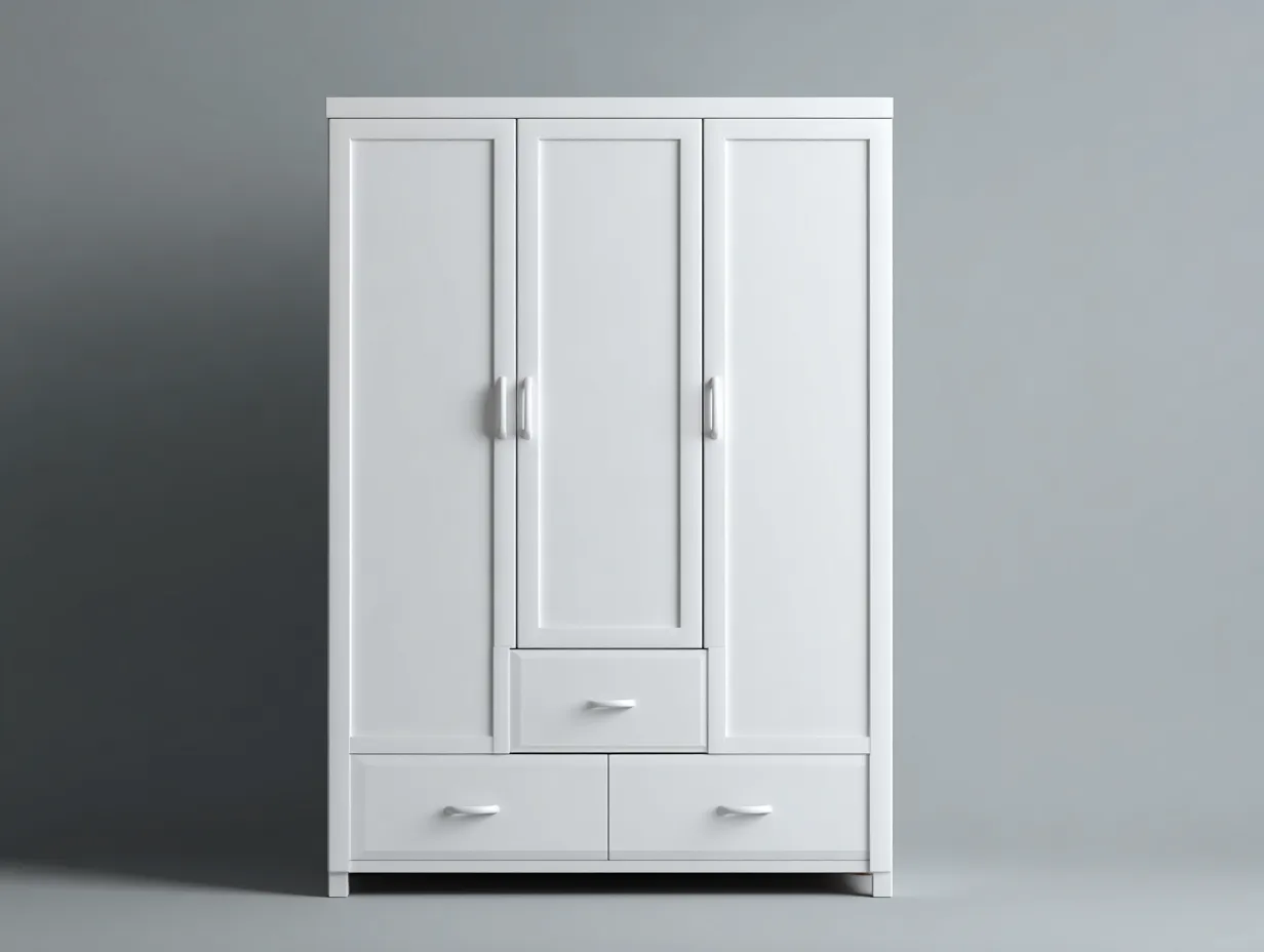 Armario de dormitorio con 3 puertas y 3 cajones 150x60x200 cm - blanco - diseño moderno funcional-Pinemyhaus