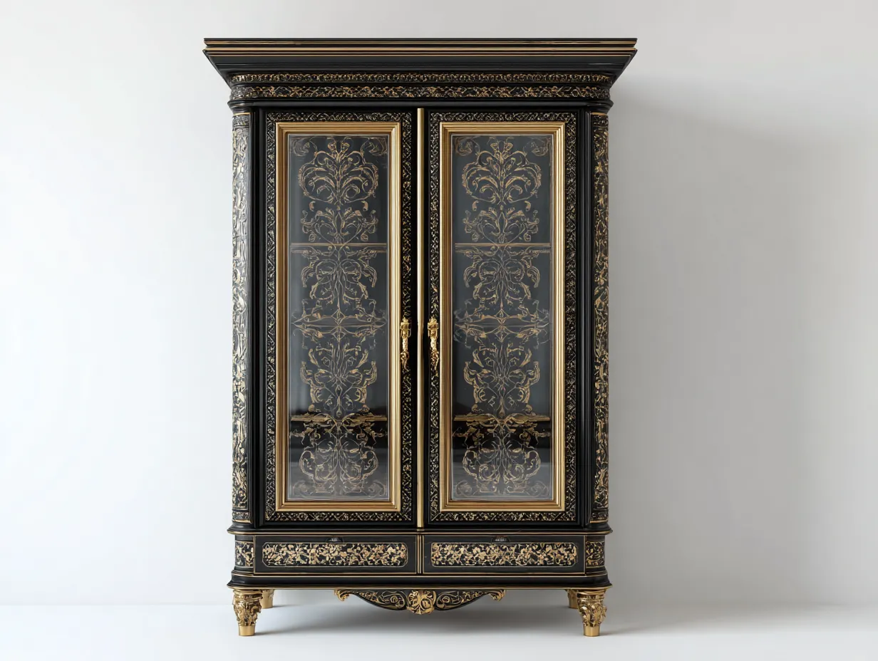 Armarios madera con puertas decorativas 120x55x210 cm negro - estilo clásico almacenamiento-Pinemyhaus