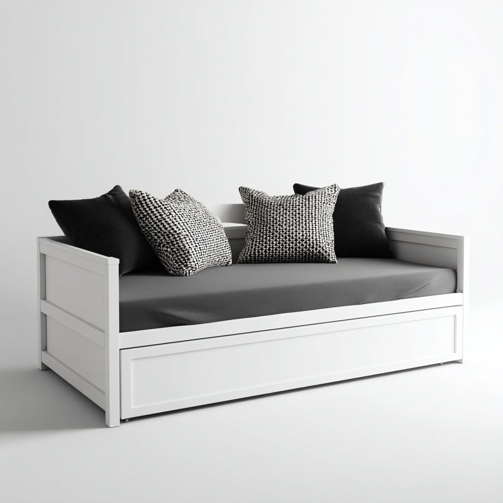 Sofá cama madera 200x90x95 cm - blanco-gris - diseño moderno-Homiuply