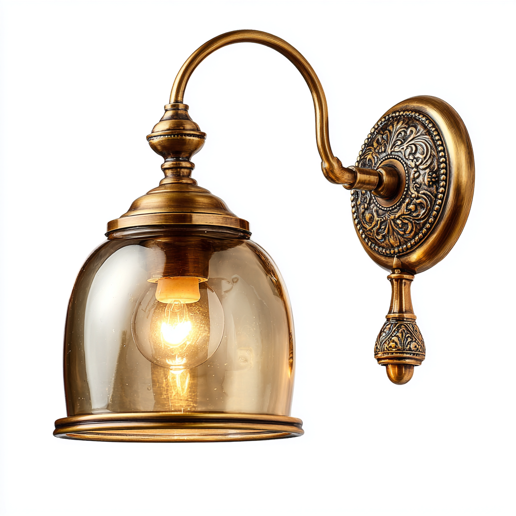 Aplique de pared metal y cristal 34x18x27 cm - latón envejecido-ámbar - diseño vintage clásico para interior-Homiuply