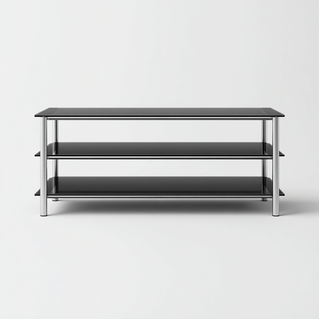 Mueble de TV vidrio-metal 140x40x55 cm negro-plata - diseño moderno para salón-Homiuply