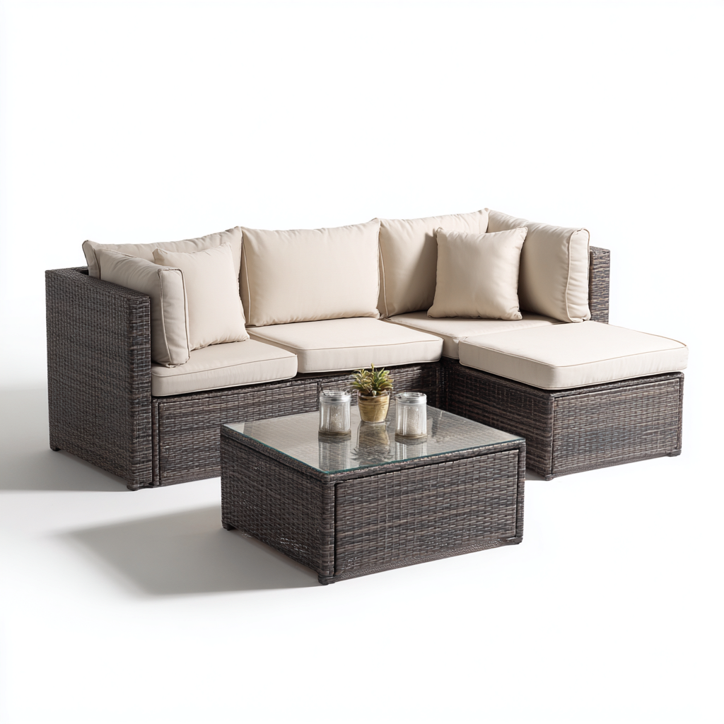 Sofá de jardín esquinero ratán sintético 198x138x78 cm - beige - diseño moderno-Homiuply