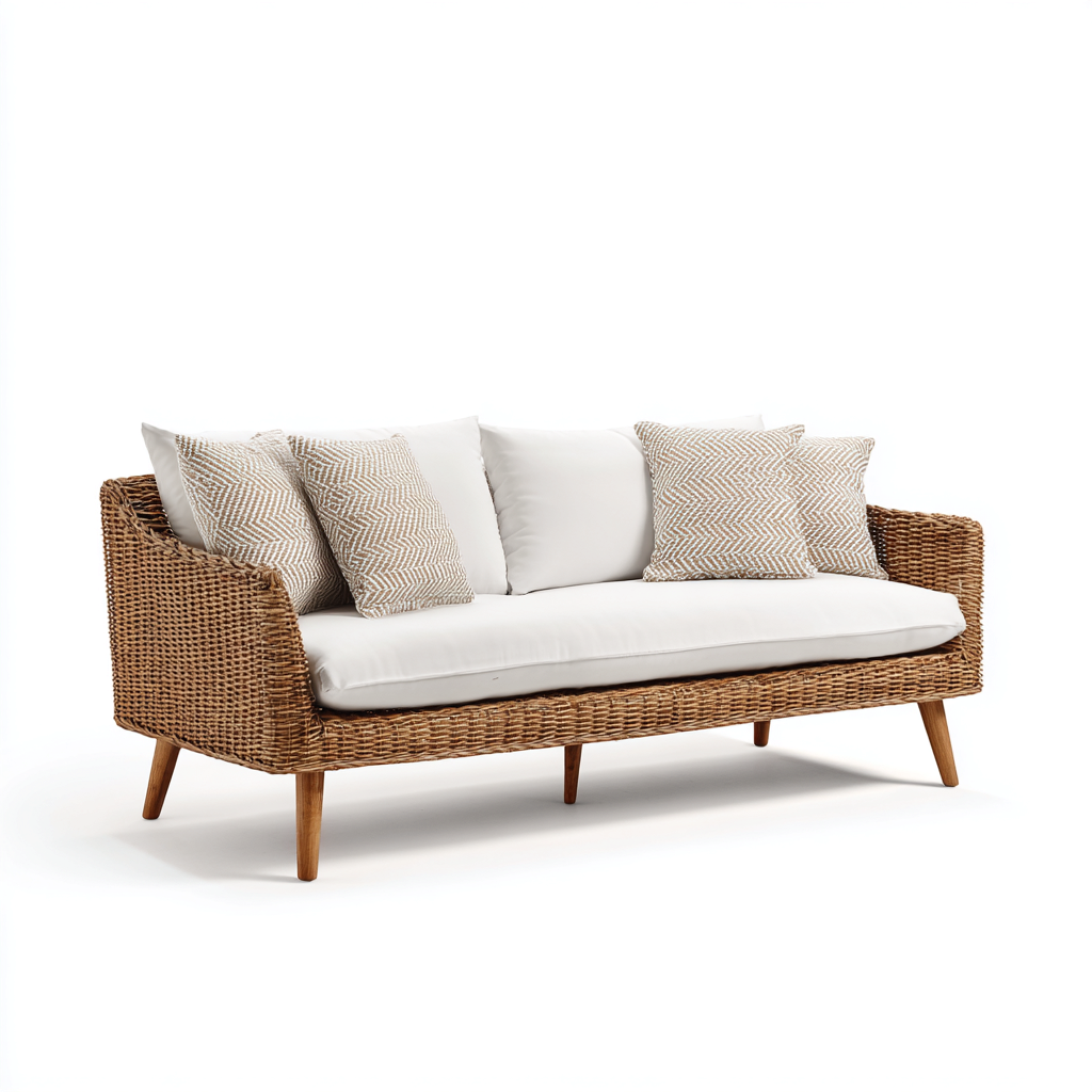 Sofá de jardín ratán sintético tres plazas 180x78x82 cm - blanco - estilo natural-Homiuply