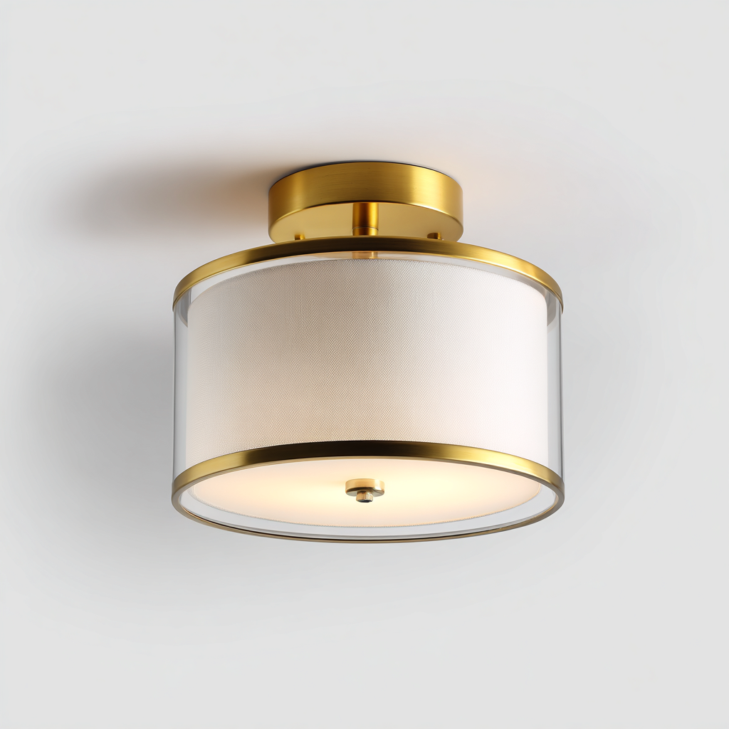 Lámpara de techo metal vidrio y tela 36x36x21 cm - dorado-blanco - adecuada para salón - diseño moderno-Homiuply