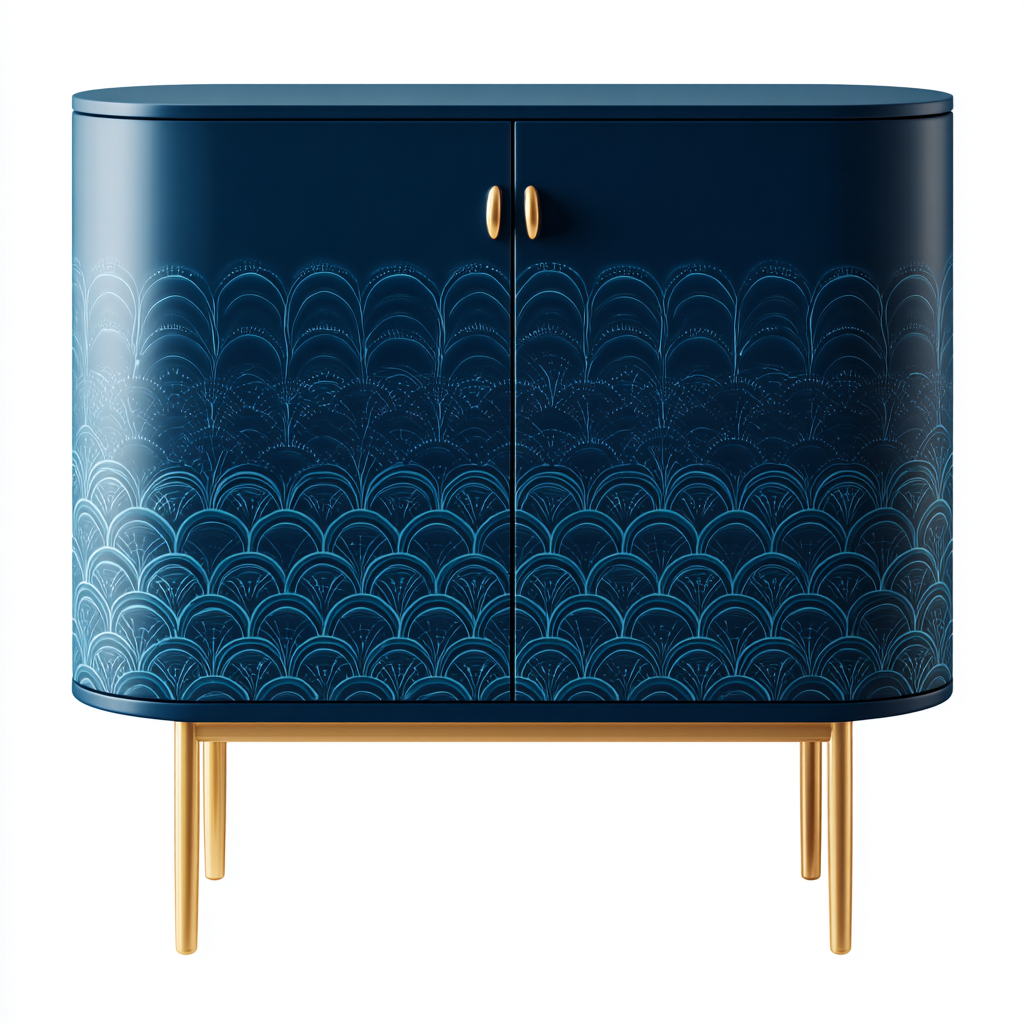 Cómodas cajonera de madera 90x40x85 cm - azul marino con grabado decorativo - diseño moderno con puertas-Homiuply