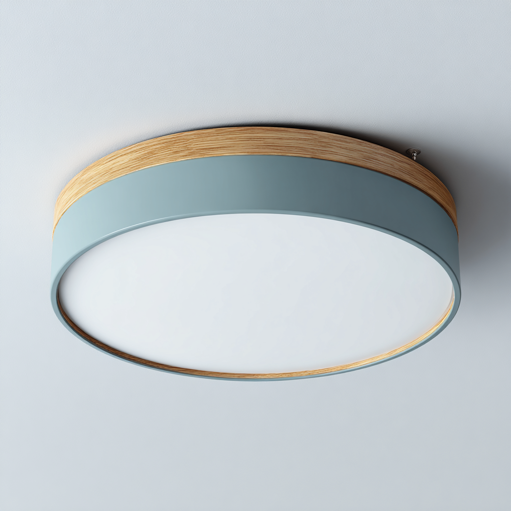 Lampara de techo metal madera 32x32x7 cm azul-madera apto para interior diseno moderno-Homiuply