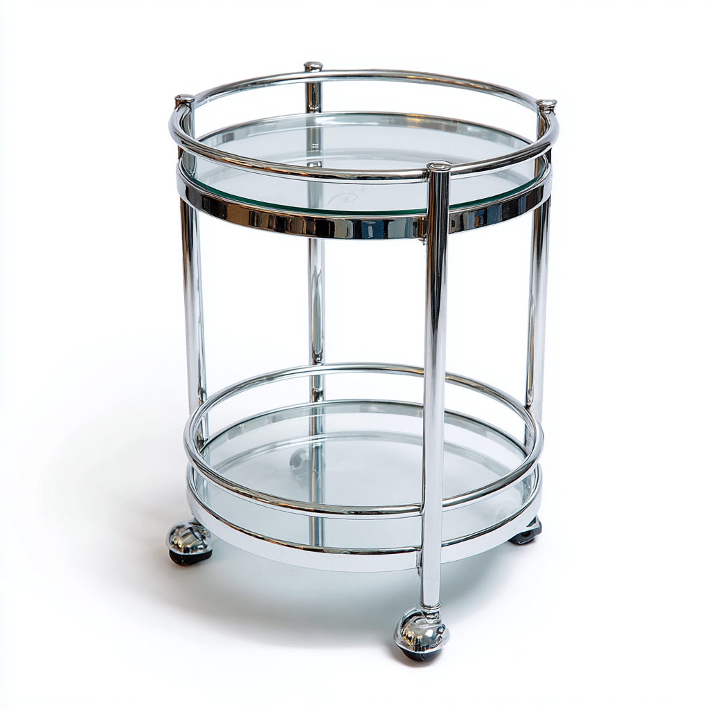 Carrito de cocina metálico 42x68 cm - color plateado-cristal - diseño moderno-Homiuply
